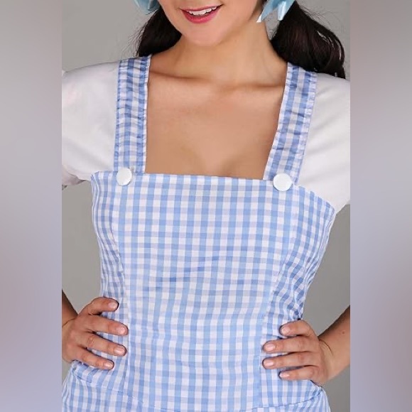 (B5) Dreamgirl Blue Gingham Dorothy Costume Dress Sweetheart Mini Puff Sleeves M - Picture 8 of 9